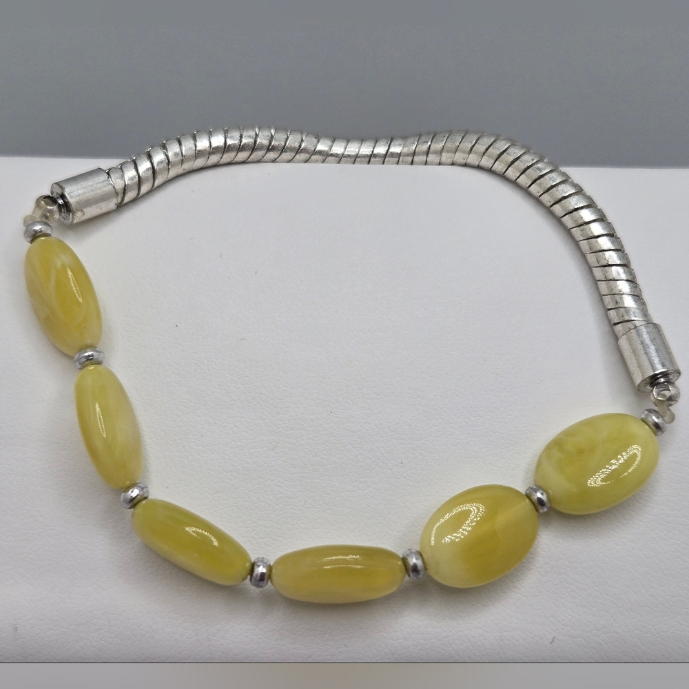 Jade Beaded Elastic Bracelet Handmade Vintage-Style Yellow Honey Mustard